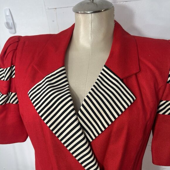 VINTAGE Richard Warren RED Short Sleeve Jacket Sz 6 double breasted 80s - Picture 3 of 16